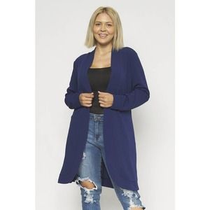 PLUS NAVY OPEN FRONT LONG CARDIGAN